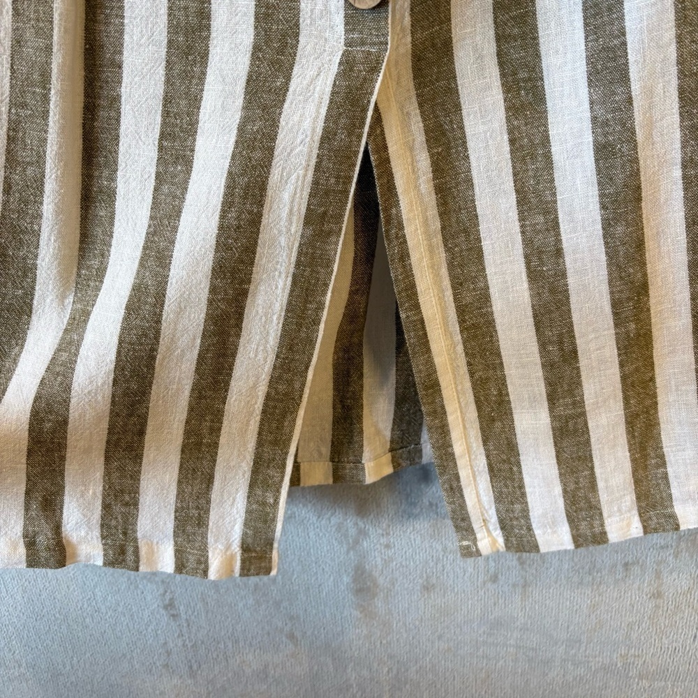 Linen Striped Ruched Back Belted Coastal Skirt Wmn’s M - Picture 4 of 9